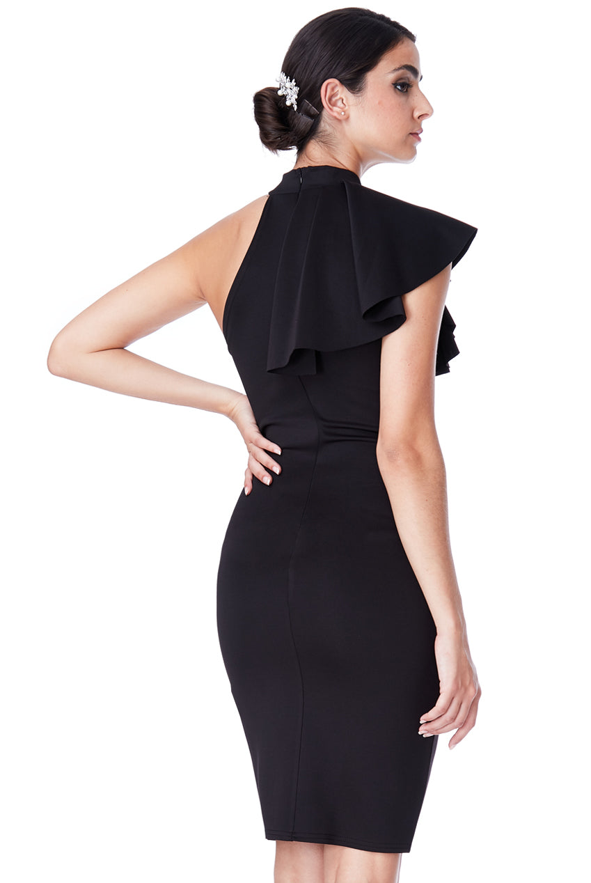 Goddiva Asymmetric Frill Detail Midi Dress