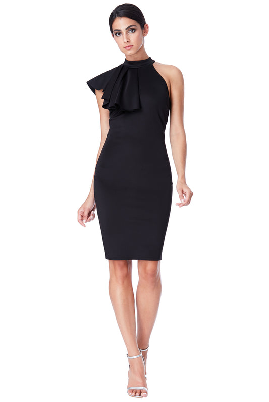 Goddiva Asymmetric Frill Detail Midi Dress