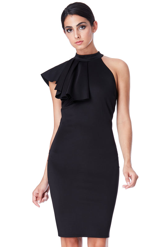 Goddiva Asymmetric Frill Detail Midi Dress