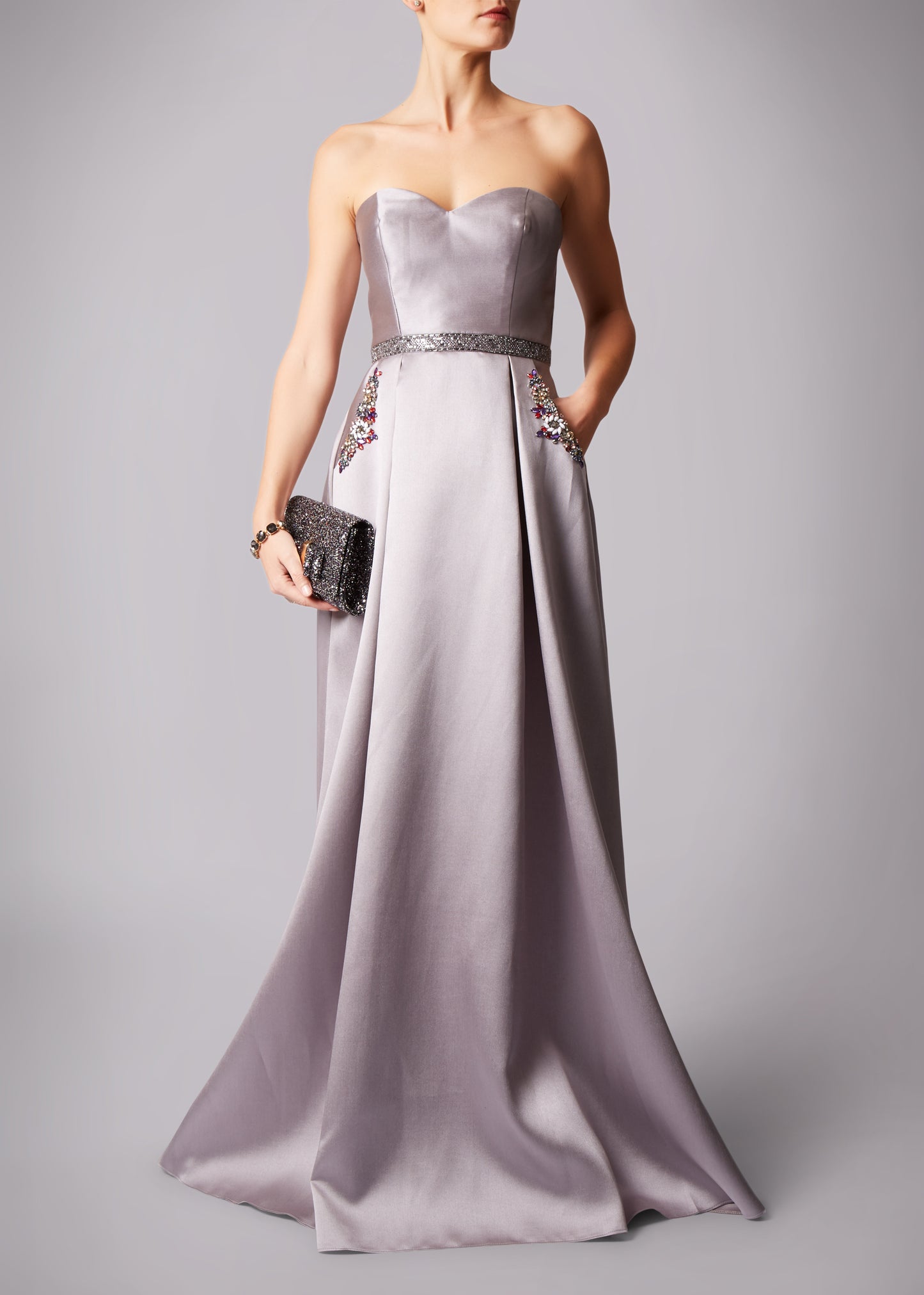 Bridesmaid | Prom Dress | Formal | Silver Strapless Sweet Pocket Dress