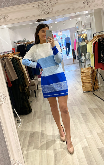 Blue Knitted Jumper Dress