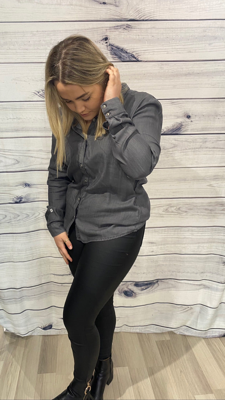 Ichi Dinoz Grey Light Denim Shirt