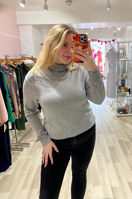 Ichi Mafa Grey Ruffle Polo Neck