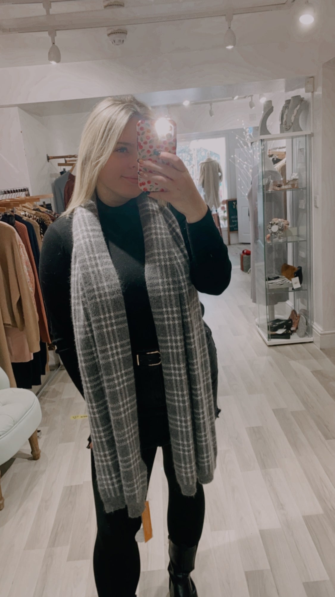 Grey Check Scarf