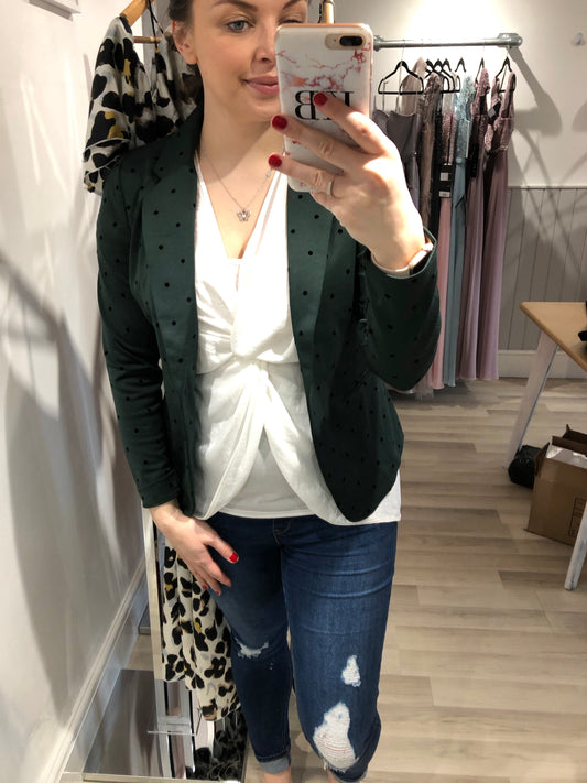 Ichi Kate Forest Green Blazer with Polka Dot