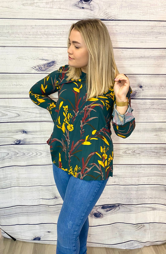 Ichi Lou Green Print Blouse