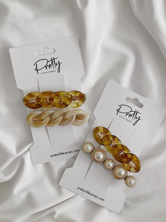 Pretty Little Props Beige and tan tortoise duo hair clips