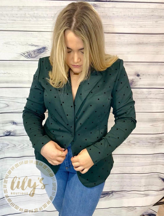 Ichi Kate Forest Green Blazer with Polka Dot