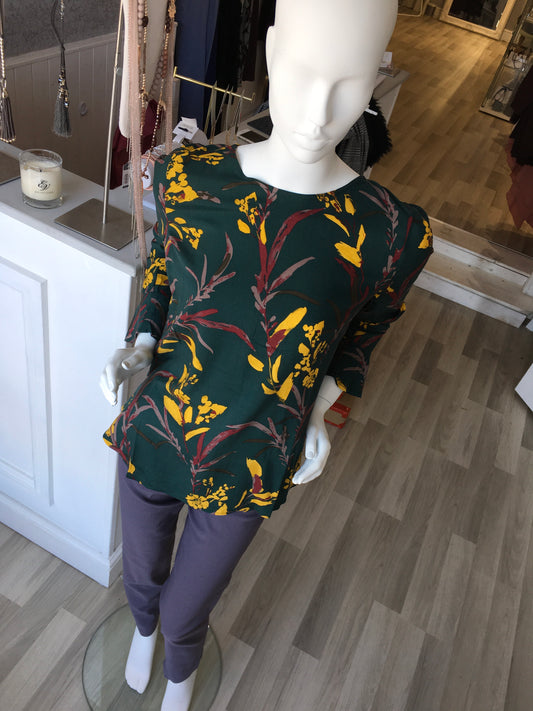 Ichi Lou Green Print Blouse