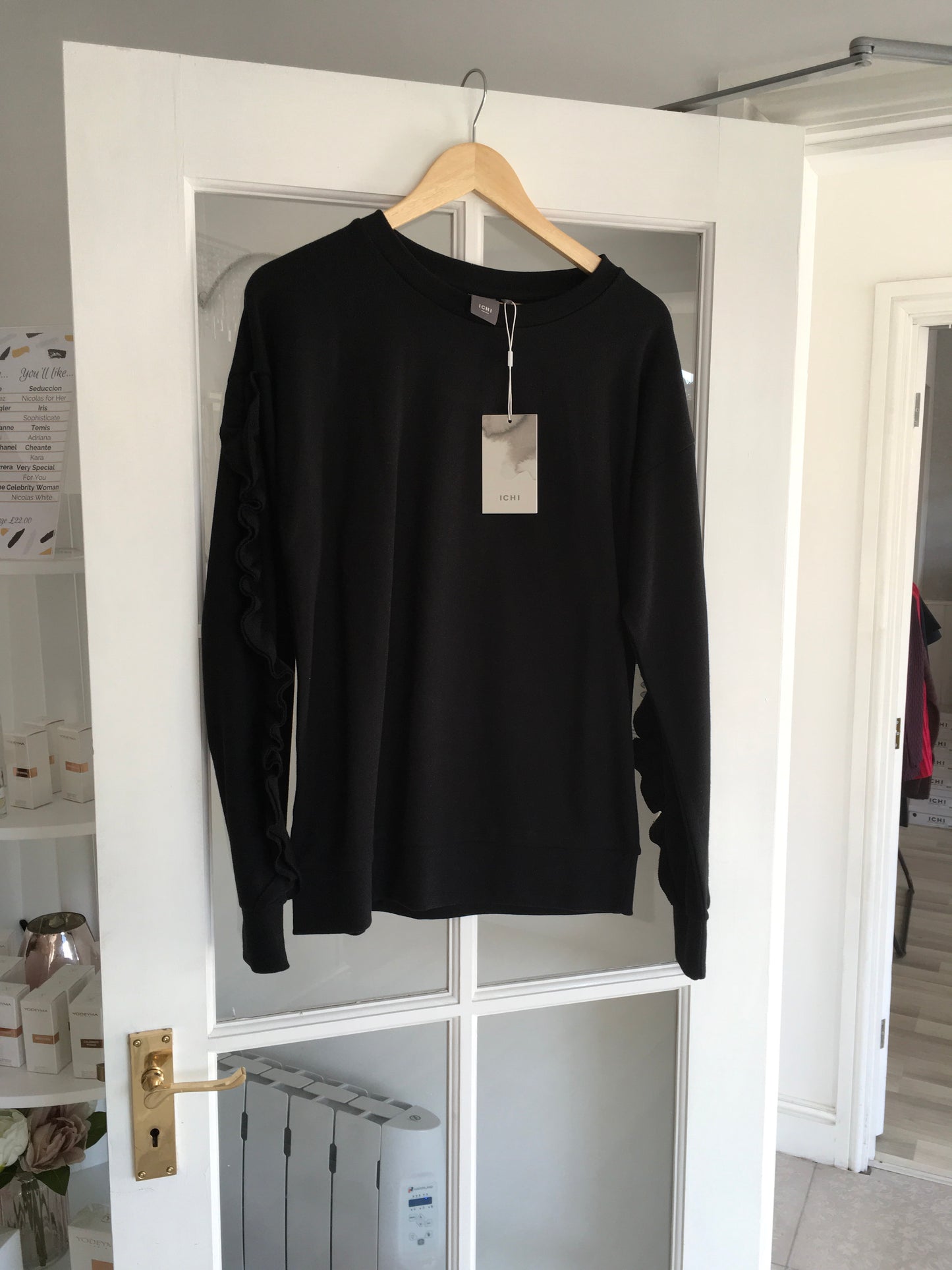 Ichi Dafnie Black Sweater with Frill Detail