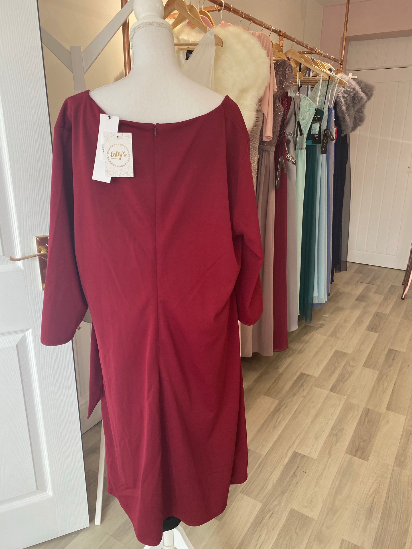 Plus Wine Pleated Dress