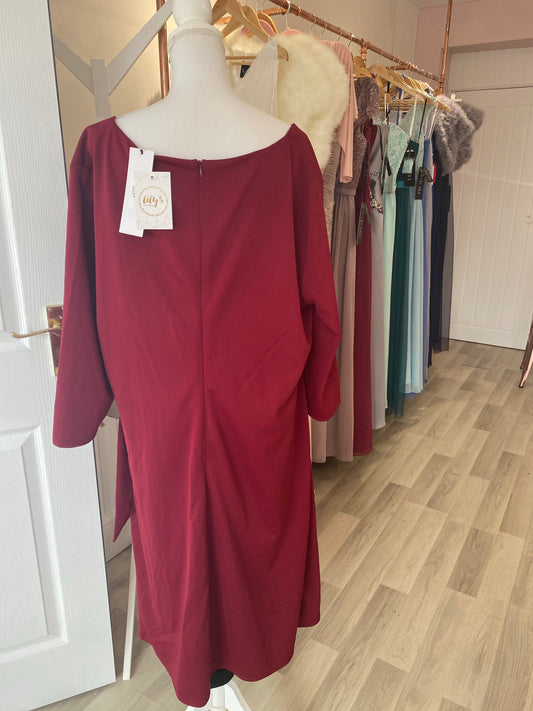 Plus Wine Pleated Dress