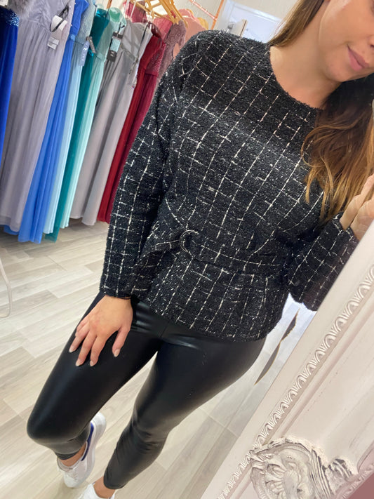 Ichi Zanel Belted Glitter Jumper