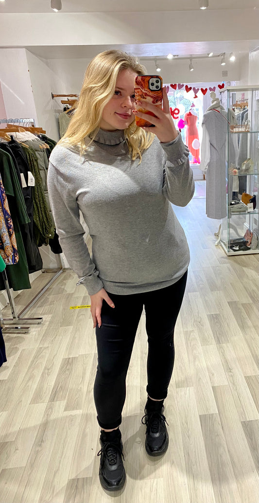 Ichi Mafa Grey Ruffle Polo Neck