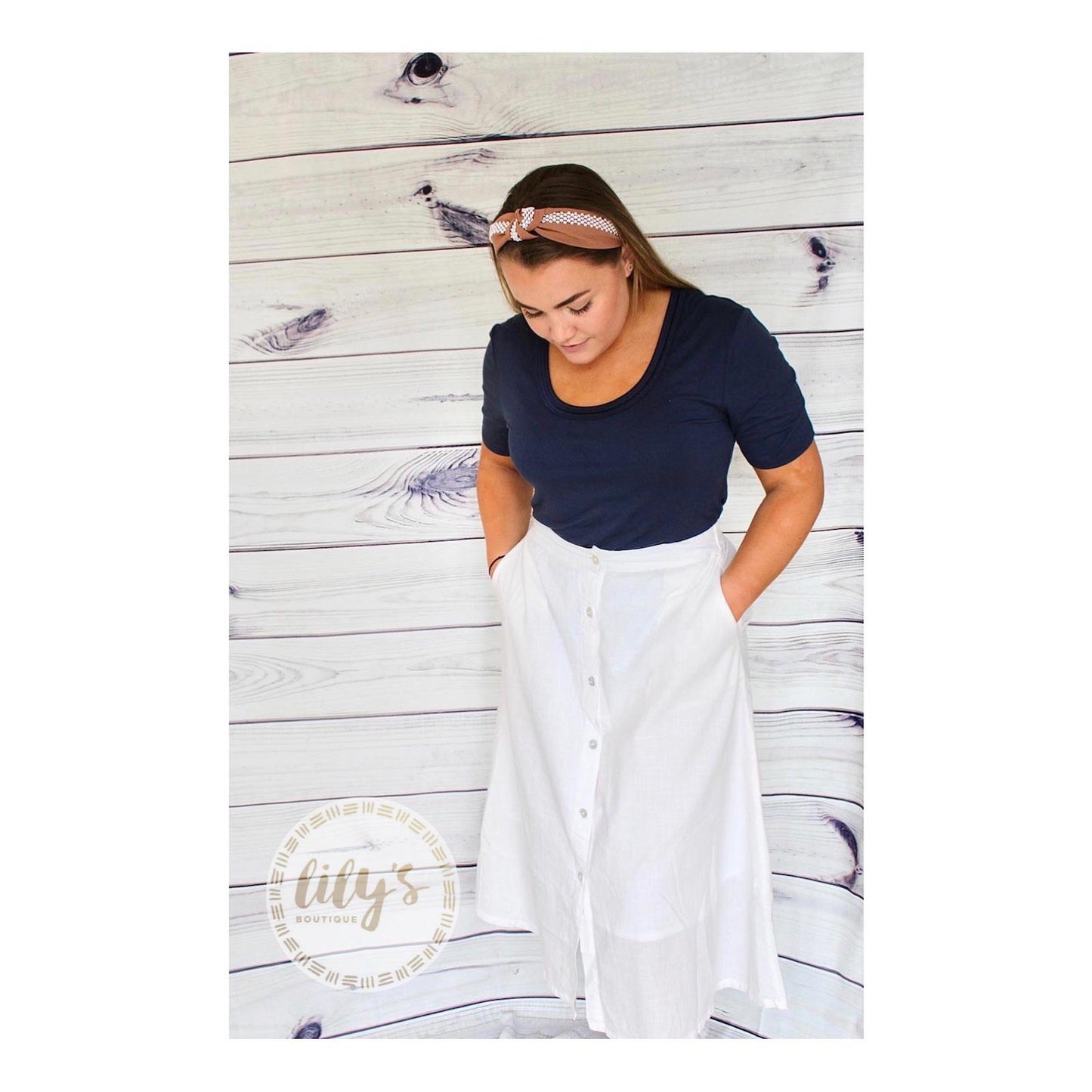 Ichi Button White Skirt