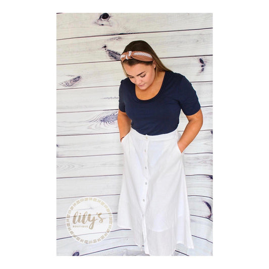 Ichi Button White Skirt