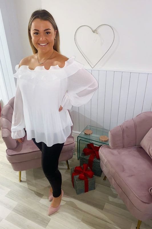 Rhian Pleated Long-Sleeve Blouse