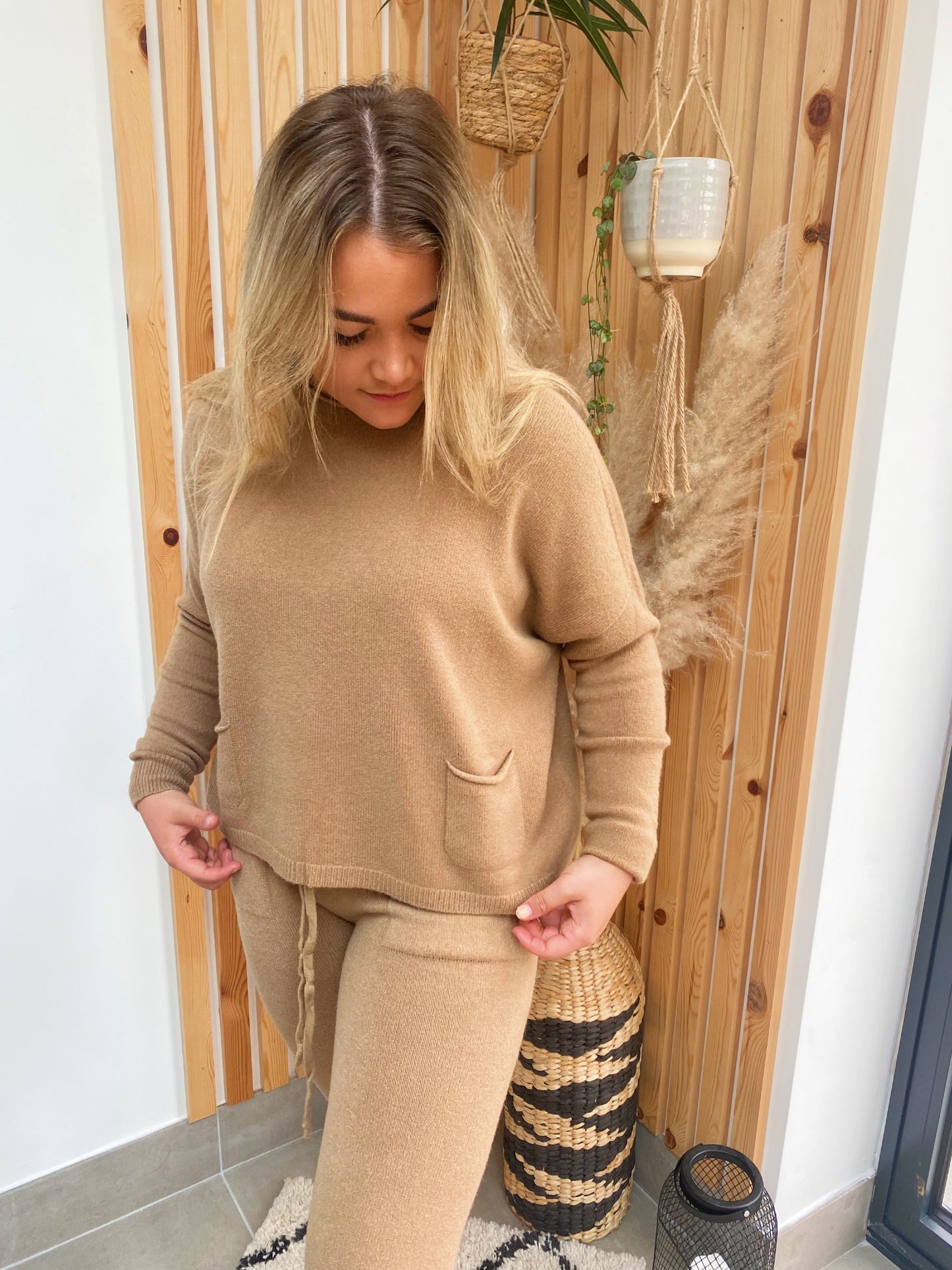 Tan Knitted Jumper with Pockets