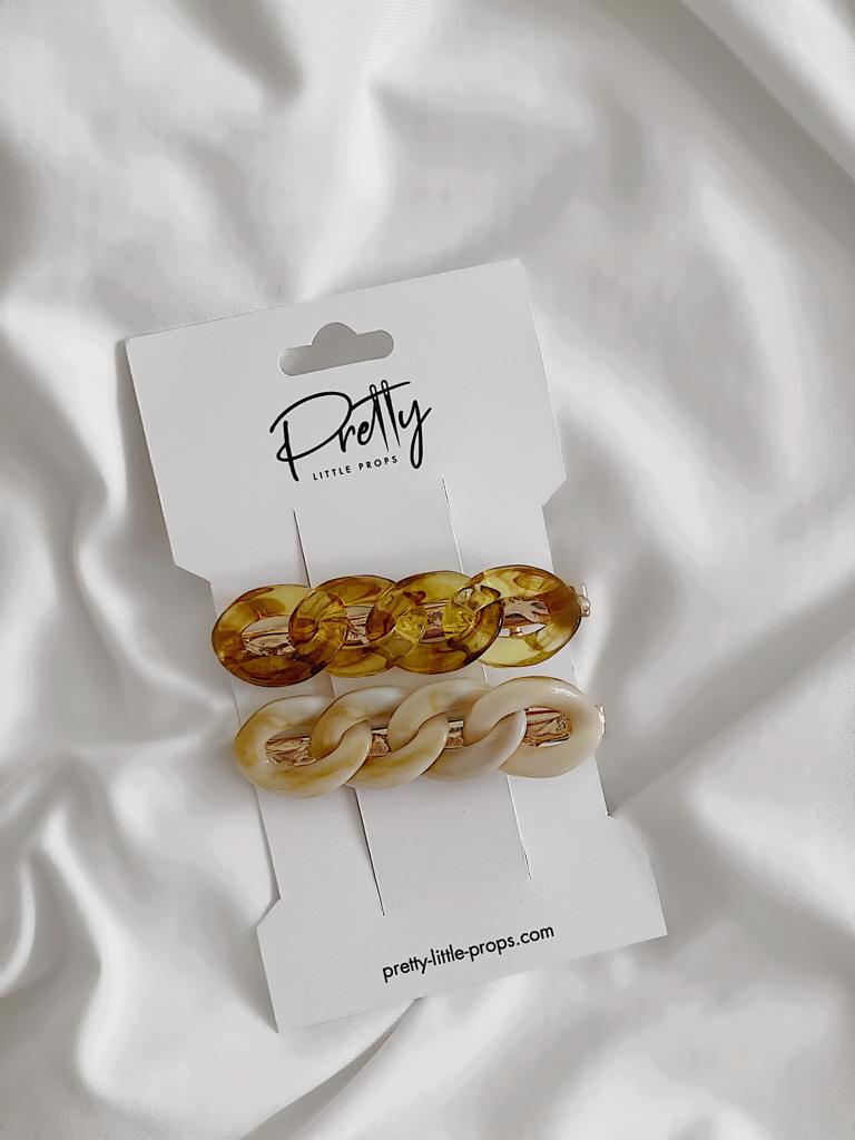 Pretty Little Props Beige and tan tortoise duo hair clips